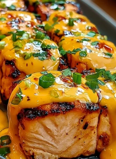 Delicious Bang Bang Salmon served on a plate with garnishes