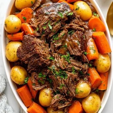 Crockpot Chuck Roast with Vegetables served in a bowl