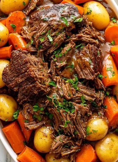 Crockpot Chuck Roast with Vegetables served in a bowl