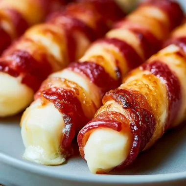 Easy carnivore diet bacon mozzarella sticks ready to enjoy as a tasty snack