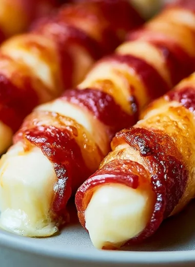 Easy carnivore diet bacon mozzarella sticks ready to enjoy as a tasty snack