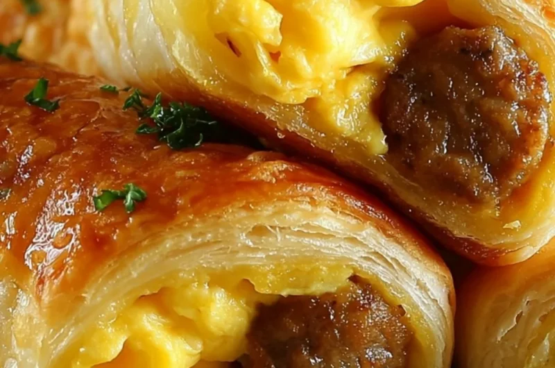 Delicious sausage egg breakfast roll served on a plate
