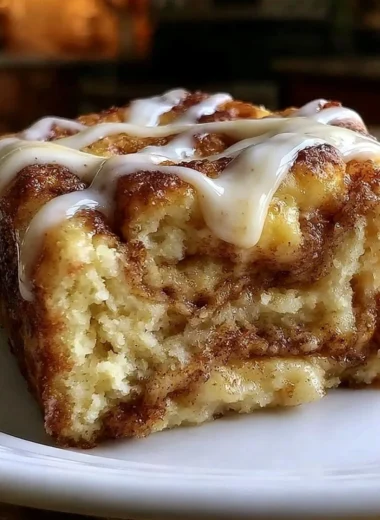 Delicious homemade Cinnamon Roll Coffee Cake with icing drizzle