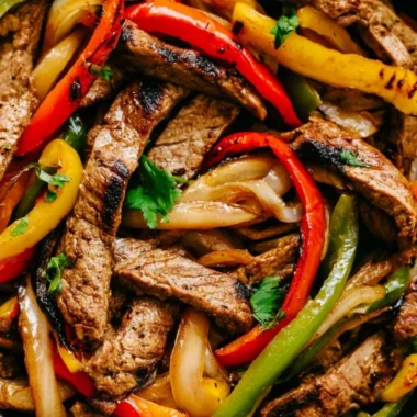 Skillet Steak Fajitas with peppers and onions
