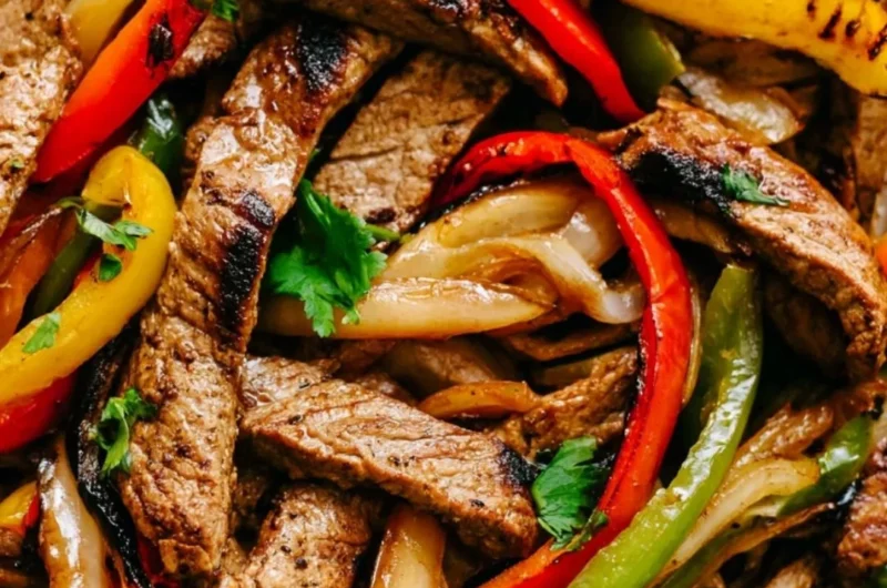 Skillet Steak Fajitas with peppers and onions