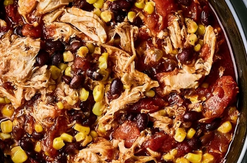 Delicious slow cooker chicken burrito bowls served with toppings.