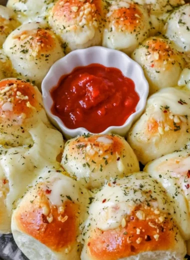 Delicious cheesy garlic monkey bread served warm and gooey