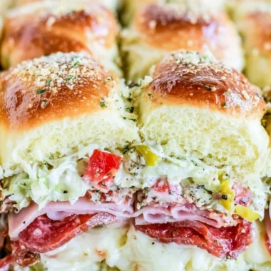 Italian grinder sliders with savory ingredients on a platter