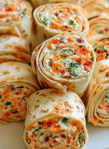 Colorful Vegetable Tortilla Roll Ups served on a platter