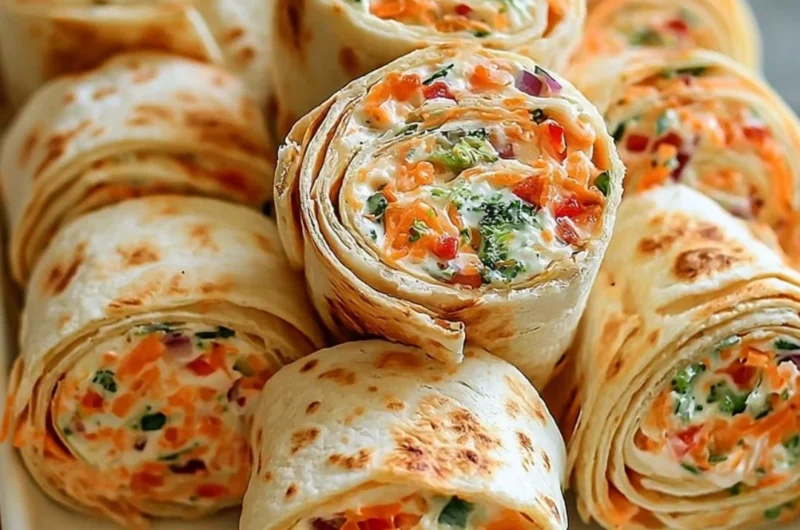 Colorful Vegetable Tortilla Roll Ups served on a platter